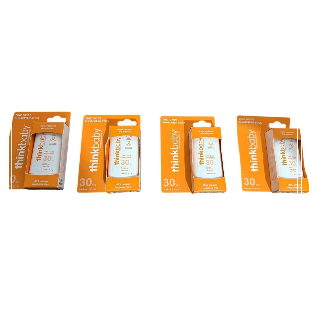 (4pk) Thinkbaby Zinc‎ Oxide Sunscreen Stick SPF 30 Mineral 0.64oz Fragrance Free